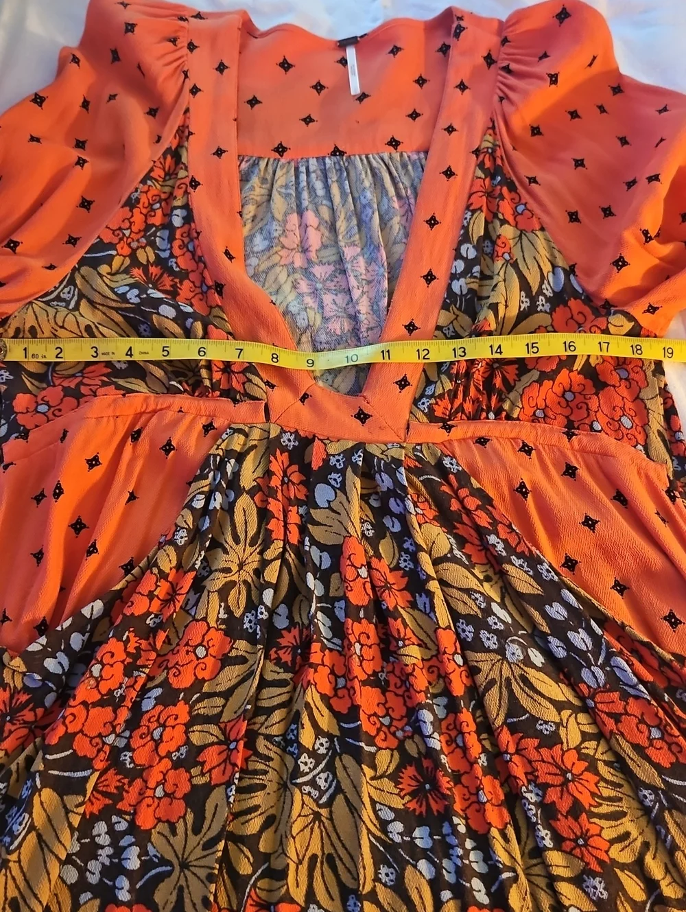Free People Orange Floral Deep V-Neck Midi Dress